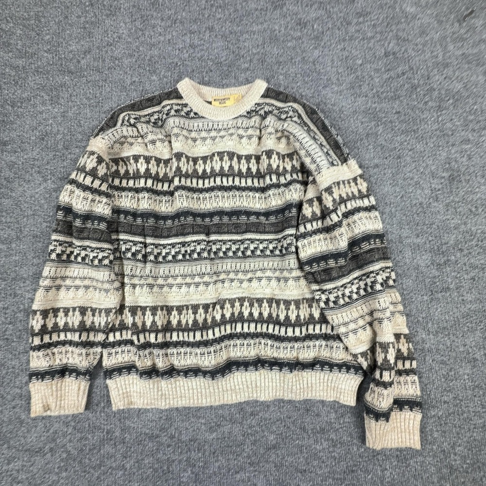 Northwest Blue Sweater Mens 2XL Beige Fair Isle Knit Crewneck Pullover Casual
